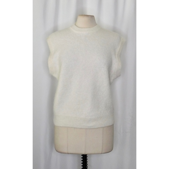 ZARA White Alpaca Wool Boxy Sleeveless Sweater Oyster White Knit Solid Large - Picture 3 of 16